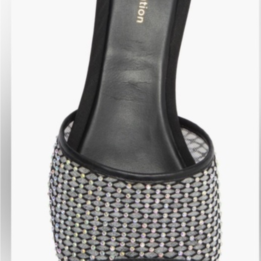 Reformation Rhinestone Mesh Slide Sandals Black Size 6 Sparkly - Picture 3 of 8